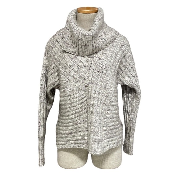 Hinge Sweater Turtleneck Drop Shoulder Ribbed Knit Wool Tan Size X Small XS - Picture 1 of 15